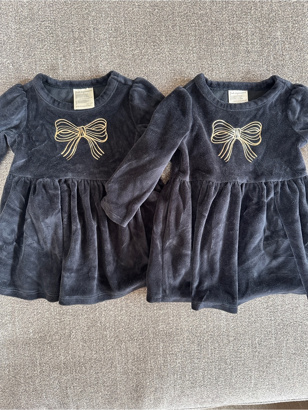 Black velvet with gold bow dresses twin girls holiday dresses